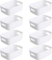 Set van 8 kleine plastic opbergmanden voor kantoor thuis of keuken - opgeruimde organizer witte plastic - opslagmanden voor opslag - plankmanden 20 x 14 x 7,5 cm