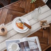 Beige macramé tafelloper met kwastjes rechthoekig gehaakt kant mesh tafelkleed voor keuken vintage boerderij bohemien bruiloft tafeldecoratie 30 x 180 - Weldomcor