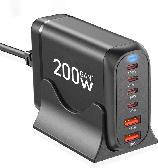 De Beste Gadgets Chargeur GAN3 200w - Chargeur de bureau - Prise de charge - Base de charge - Chargeur rapide - Adaptateur Power - Chargeur USB-C - Chargeur universel