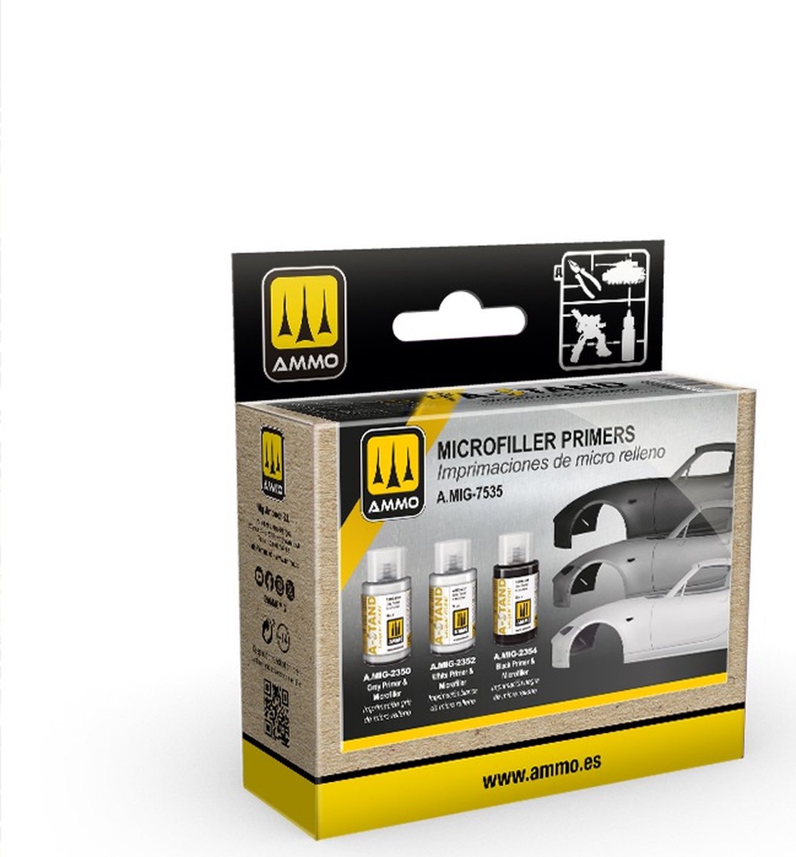 AMMO by Mig Jimenez Hobbyverf - MIG 7535 A-Stand - Microfiller Primers Lakverf Set 3x30ml Verf set - 3x 30 ml