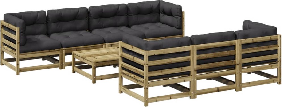 vidaXL 8-delige - Loungeset - met - kussens - geïmpregneerd - grenenhout antraciet