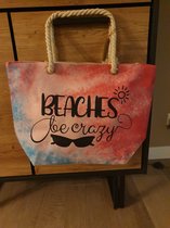 strandtas met rits, beach bag, shopper, roze, zwart, blauw, 50x36x12