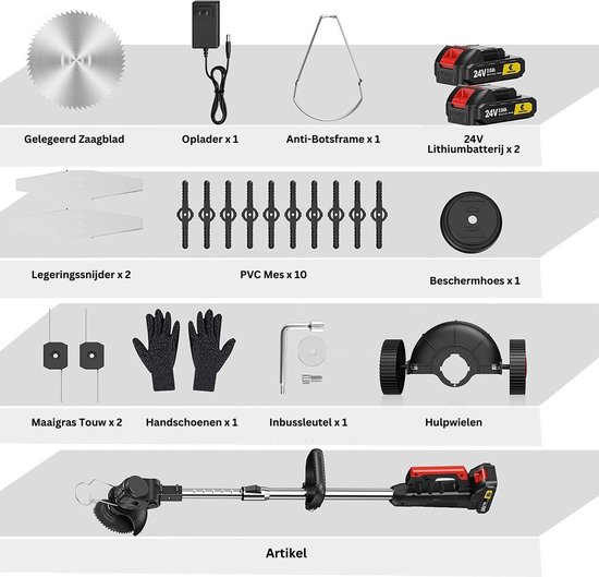 Zweefmaaier - Bosmaaier Electrisch - Grastrimmer met Accu - Grasmaaier - Handmaaier met Wielen - Zwart van Merkloos	 — afbeelding 5