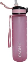 Novix® Motivatie Waterfles Roze - 1 Liter Drinkfles - Waterfles met Rietje - Waterfles met tijdmarkering - BPA Vrij - Volwassenen - Kinderen