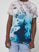 Heren / Mannen korte mouw T-shirt | Wit | Blauw | Paint Print | - Maat S
