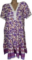 Dames katoenen jurk / tuniekjurk 6685 bloemenprint M/L paars