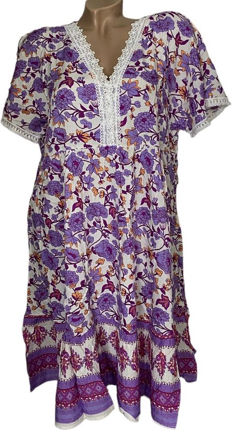 Robe femme en coton 6685 imprimé fleuri M/L violet