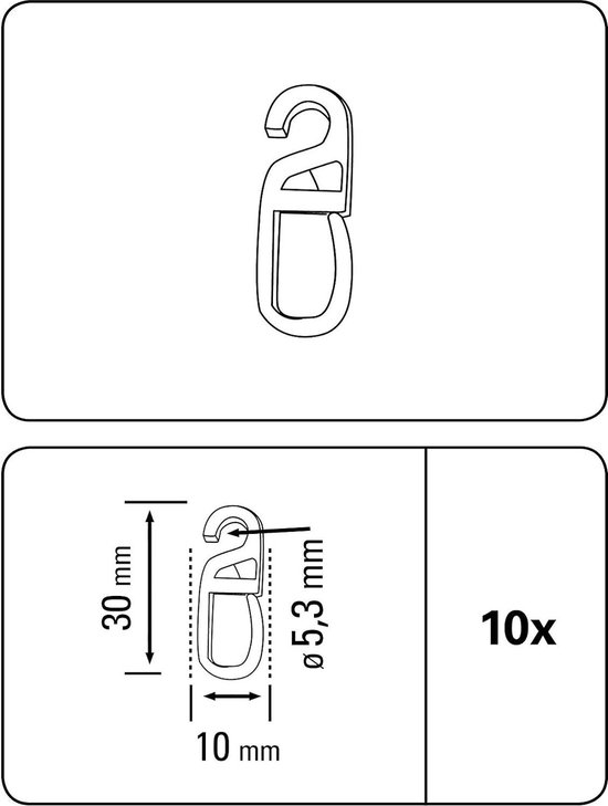 Gordijnhaken van hoogwaardig POM-materiaal in ecru voor Ø16 mm - 10 stuks