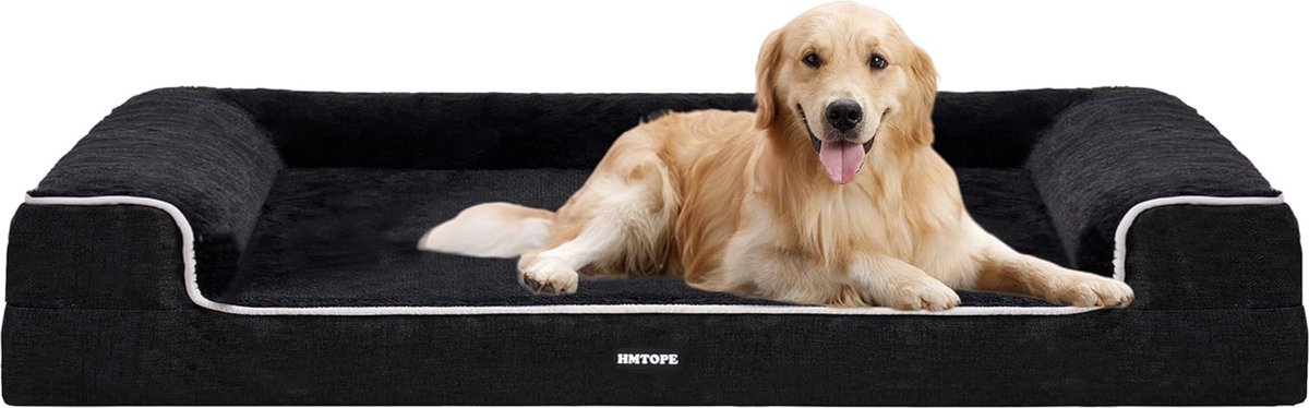 Orthopedisch hondenbed, hondenbank, hoge rand, hondenkussen, hondenmand, afneembaar en wasbaar, voor grote honden en middelgrote honden, 120 x 85 x 22 cm, grijs