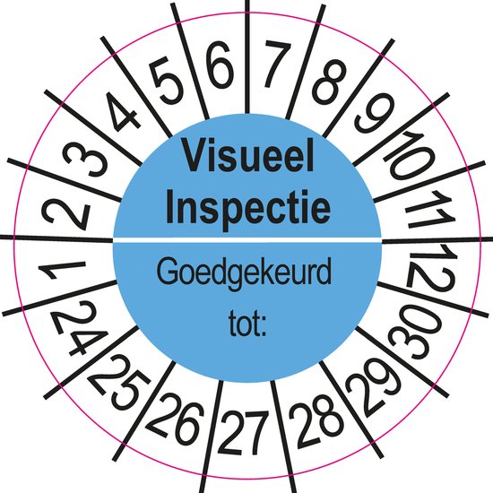 Foto: 50 keuringsstickers visueel inspectie rond 35 mm strips van 5 stuks