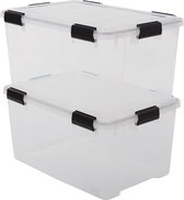 Set van 2 Luchtdichte Opbergdozen Stapelbaar voor Garage en Zolder - 50L - Transparant milk crate