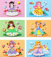 Ainy - Prinses 3D Knutselpakket kleurplaten | 6 in 1 knutselpakketten tekenen & kleuren | Montessori foam stickers knutselen voor meisjes en jongens | Creatief speelgoed voor kinderen