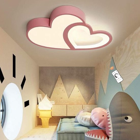 FUMIMID Kinderkamer Plafondlamp Creatieve Hartvormige LED Dimbaar Met Afstandsbediening Moderne Baby Meisje Slaapkamer Wandlamp Acryl Schaduw Woonkamer Eetkamer Hotel Badkamer Plafondlamp,Roze,42cm