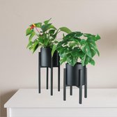 home Bloemenstandaard metaal zwart - set van 2 bloempotten met poten en plantenpot, H 23 en 33 / B 12 cm als plantenstandaard voor binnen en buiten, bloemenkruk of kruidenpot