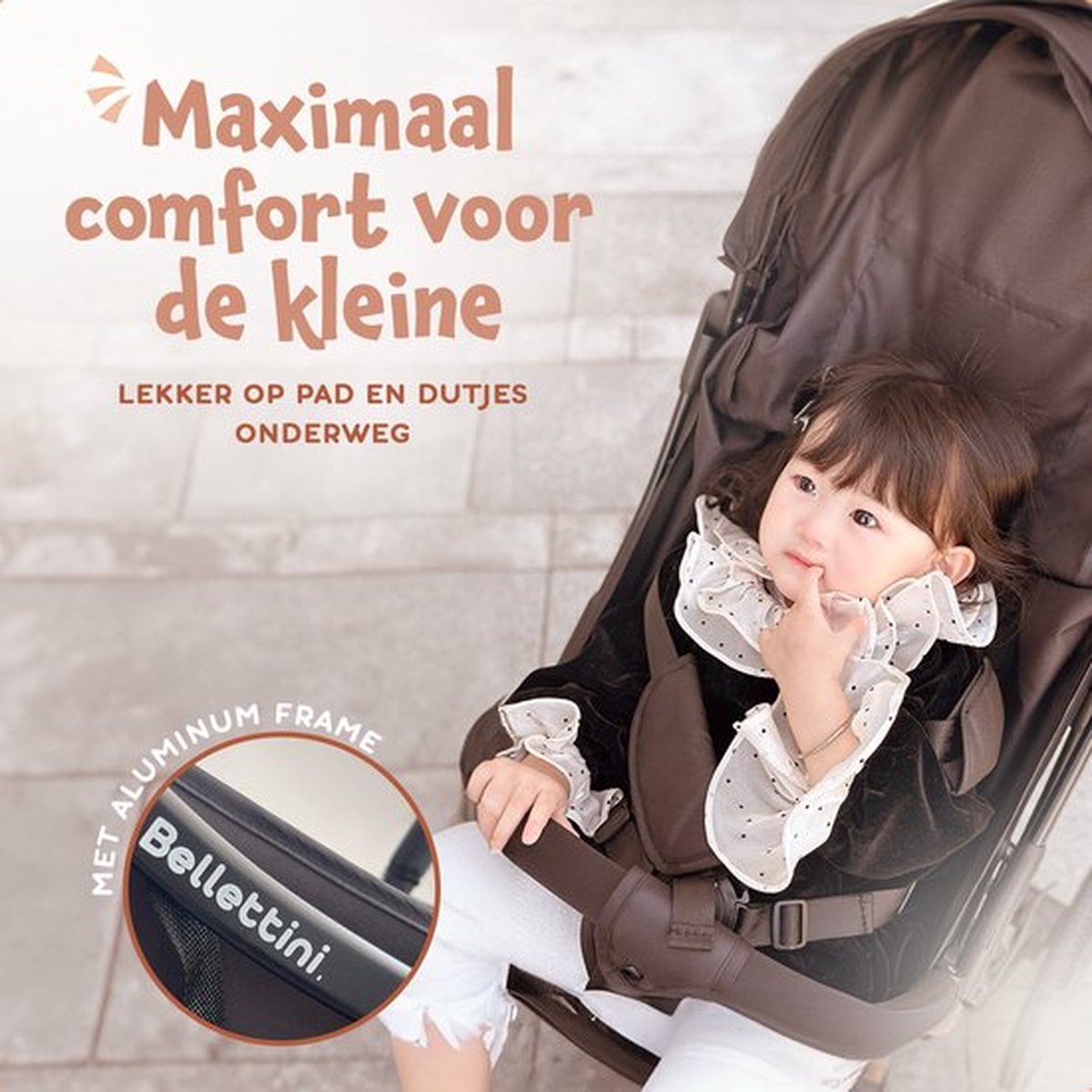 Bellettini® Calesse Buggy met Reistas, Regenhoes en Bekerhouder - Kinderwagen - Plooibuggy - Lichtgewicht & Compact - Grijs – foto 8