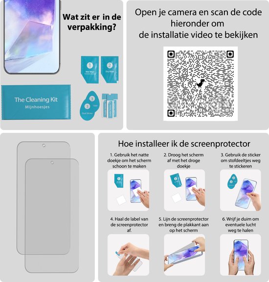 Inhoud verpakking: schoonmaakdoekjes, stofsticker en twee screenprotectors.