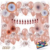Fissaly 68 stuks Rose Goud XL Decoratie Feestpakket – Ballonnen & Slingers – Feest Versiering