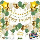 Fissaly Happy Birthday Verjaardag Feestpakket Groen, Goud & Beige met Papieren Confetti Ballonnen – Decoratie Versiering