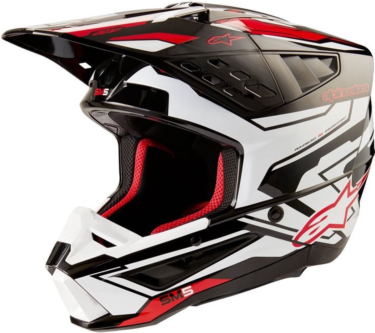 Alpinestars S-M5 Action 2 Helm Ece 22.06 Zwart Wit Felrood Glanzend - Helm
