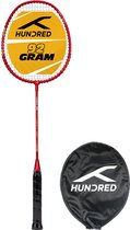 HUNDRED Powertek 200 PRO badmintonracket met hoofdbedekking (donkerrood, maat: standaard, gripmaat: G5) | Bespannen | Materiaal: aluminium | Voor gemiddelde spelers | Gewicht: 95 gram | Maximale snaarspanning - 18-20 lbs