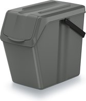 Keden Sorteer afvalbak/emmer - steengrijs - 25L - 24 x 40 x 37 cm - klepje/hengsel - afsluitbaar - GFT bak - prullenbakken - afval scheiden