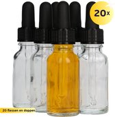 20x Druppelflesje met Druppelaar 20 ml - Transparant - Pipetflesje, Lege Druppelfles Pipet, Glazen Druppel Fles, Drops - Vulbaar - Glas - 20 Stuks