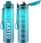 Sports Drinking Bottle 1 Litre / 800ML with Straw and Time Indicator BPA Free Tritan - Leak-proof for Fitness School Yoga Outdoor