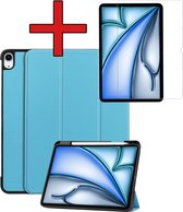 Hoes Geschikt voor iPad Air 2024 (11 inch) Hoes Book Case Hoesje Trifold Cover Met Uitsparing Geschikt voor Apple Pencil Met Screenprotector - Hoesje Geschikt voor iPad Air 6 (11 inch) Hoesje Bookcase - Lichtblauw