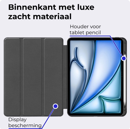 Étui de tablette bleu foncé avec intérieur doux et support pour stylet.
