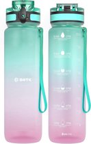 BOTC Waterfles - 1000ml - BPA vrij - Tritan - Waterfles met Rietje - Waterfles met tijdmarkering - Blauw/Paar