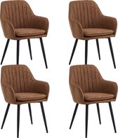 Bol.com Colenis® - Lavinia Eetkamerstoel - Set Van 4 - Cognac - Microfiber Stof - Met armleuning aanbieding