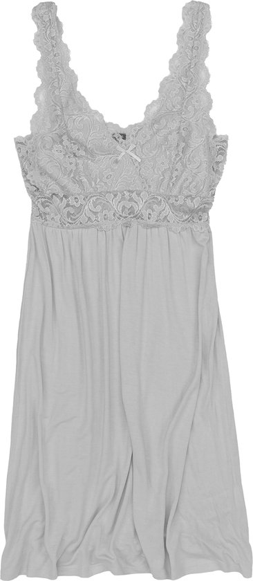 By Louise Slipdress Dames Neglige Met Kant Grijs - Maat XL