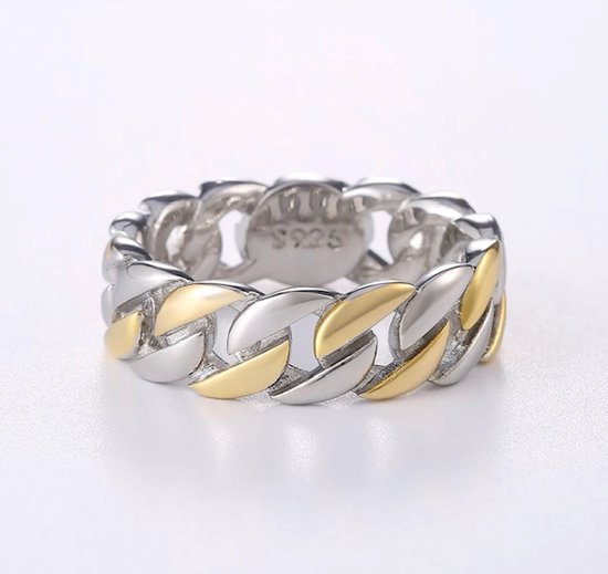 Soraro Chain Cuban Link Ring | Goudkleurig & Zilverkleurig | Ringen Mannen | 19mm | Ring Heren | Mannen Cadeau | Vaderdag | Vaderdag Cadeau