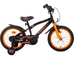 AMIGO BMX Jump Jongensfiets 16 Inch - Kinderfiets voor 4 tot 6 Jaar - 100-115 cm - Met Zijwieltjes - Zwart/Oranje