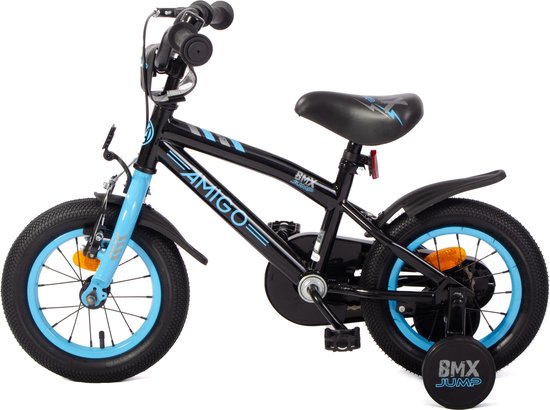 AMIGO BMX Jump Jongensfiets 12 Inch - Kinderfiets voor 2 tot 4 Jaar - 90-105 cm - Met Zijwieltjes - Zwart/Blauw van AMIGO — afbeelding 5