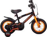 AMIGO BMX Jump Jongensfiets 12 Inch - Kinderfiets voor 2 tot 4 Jaar - 90-105 cm - Met Zijwieltjes - Zwart/Oranje