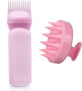 Wortelkam Applicator Fles, Hoofdhuid Massager Shampoo Borstel + Knijp Kam Applicator Fles met Gegradueerde Schaal Hoofd Ontspanning Tools voor Thuis Salon Kam Applicators