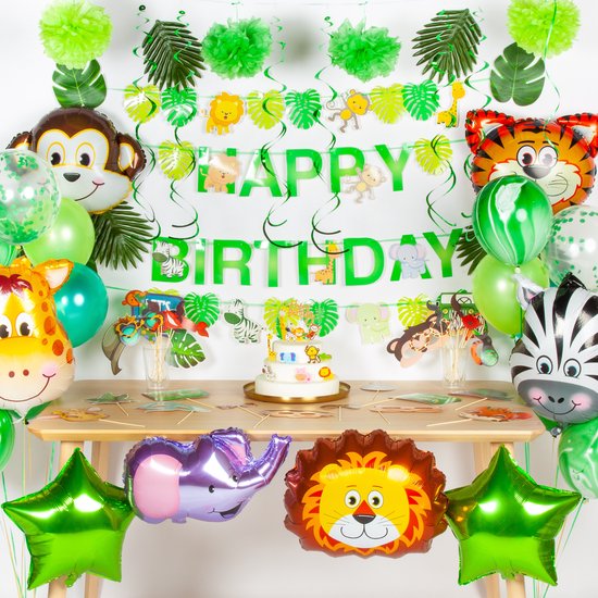 Fissaly 127 Stuks Jungle Thema Party Verjaardag Versiering XXL Set - Safari Decoratie Kinderfeestje - Ballonnen