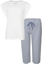 By Louise Dames Capri Korte Pyjama Set Wit/Blauw Gestreept - Maat XL