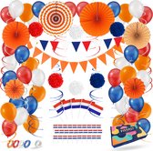 Fissaly 119 Stuks Nederland Decoratie Set – Versiering Rood, Wit & Blauw – EK Voetbal – Nederlands Thema Feest – Ik hou van Holland – Verjaardag