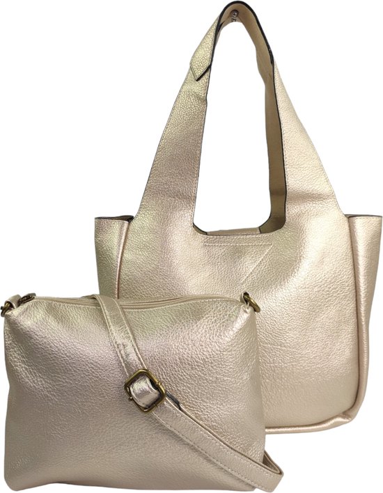 Mandoline - trendy handtas / bag in bag / uitneembare binnentas - met verstelbare en afneembare schouderriem - goud