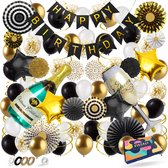 Fissaly 76 Stuks Goud, Zwart & Wit Decoratie Feestpakket met Papieren Confetti Ballonnen – Feest Versiering - Champagne - Birthday - Helium – Latex