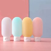 Reisflesjes - Reizen en Avontuur - Reisverpakkingen - Herbruikbaar - 60ml Inhoud - Set van 4 stuks - Siliconen flesjes - Licht gekleurd