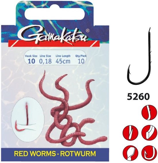 Gamakatsu Onderlijnen Red Worm Haak 5260R - 45cm (10 pcs) - Maat : 45cm - haak 10 - 0.18mm van Gamakatsu — afbeelding 2