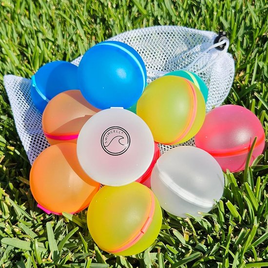 Foto: Herbruikbare waterballonnen magnetische snel zelfsluitende siliconen waterbommen met opbergtas 12 stuks