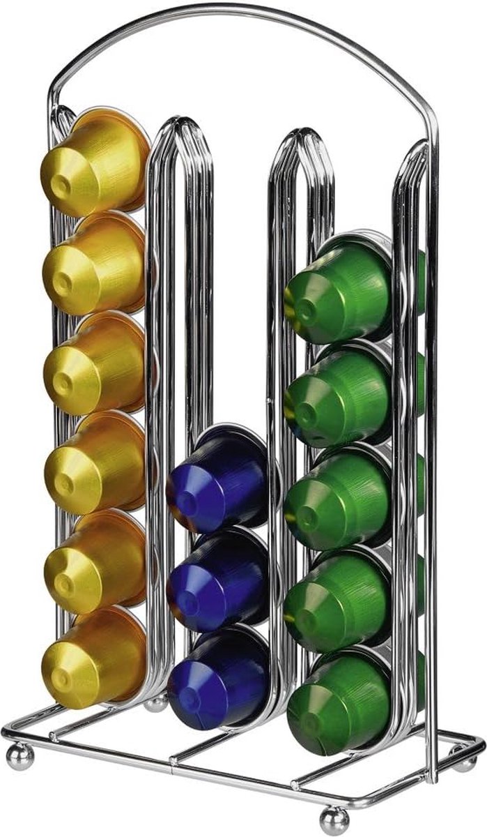 Koffiecapsulehouder (capsuledispenser geschikt voor 36 Nespresso-capsules) capsulestandaard verchroomd
