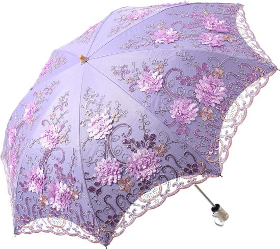 Parasol brodé en dentelle, double couche, protection UV, soleil, pluie, neige, parapluie pliant