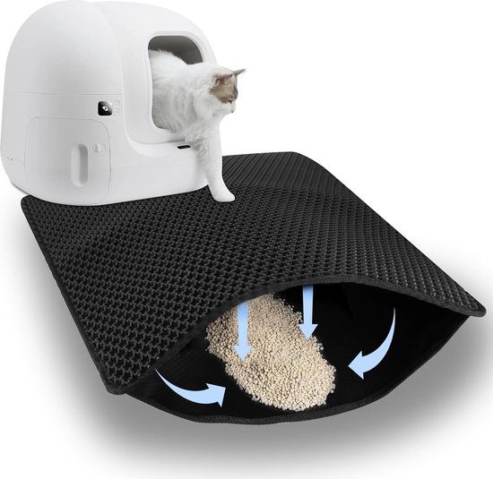 Kattenbakmat, 60 x 40 cm, kattenbakmat, EVA-kunststof, dubbele laag, honingraatmat, kattenbak, waterdicht, mat kattenbakonderlegger voor litercatcher, mat kattentoilet, kattenmat, zwart