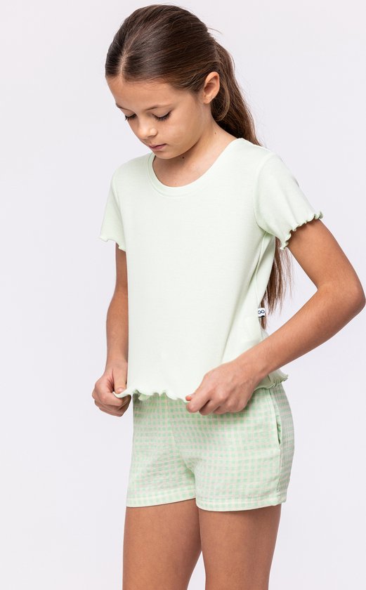 Woody Meisjes-Dames Pyjama pastelgroen - maat 128/8J