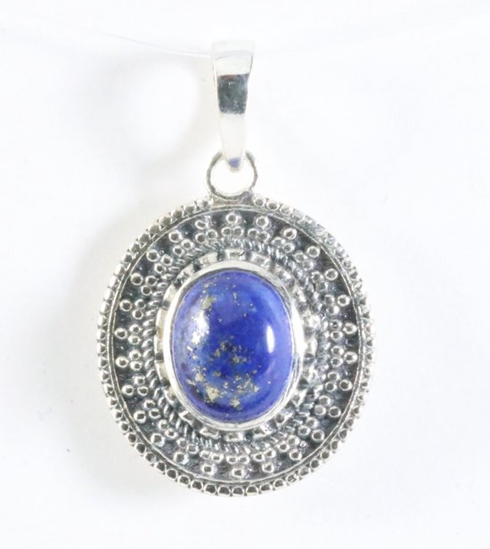 Bewerkte ovale zilveren hanger met lapis lazuli